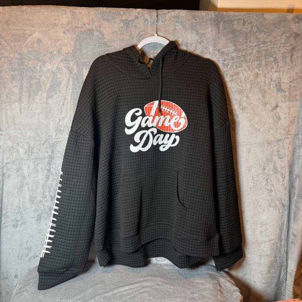 Game Day Football Hoodie 3XL Black Waffle Knit Pullover Plus Size Unisex - Picture 1 of 7